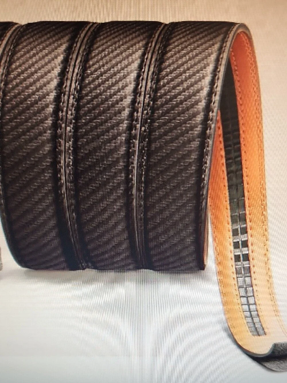 Black Carbon-Texture Men's Leather Belt with Automatic Buckle NEW IN BOX 34W